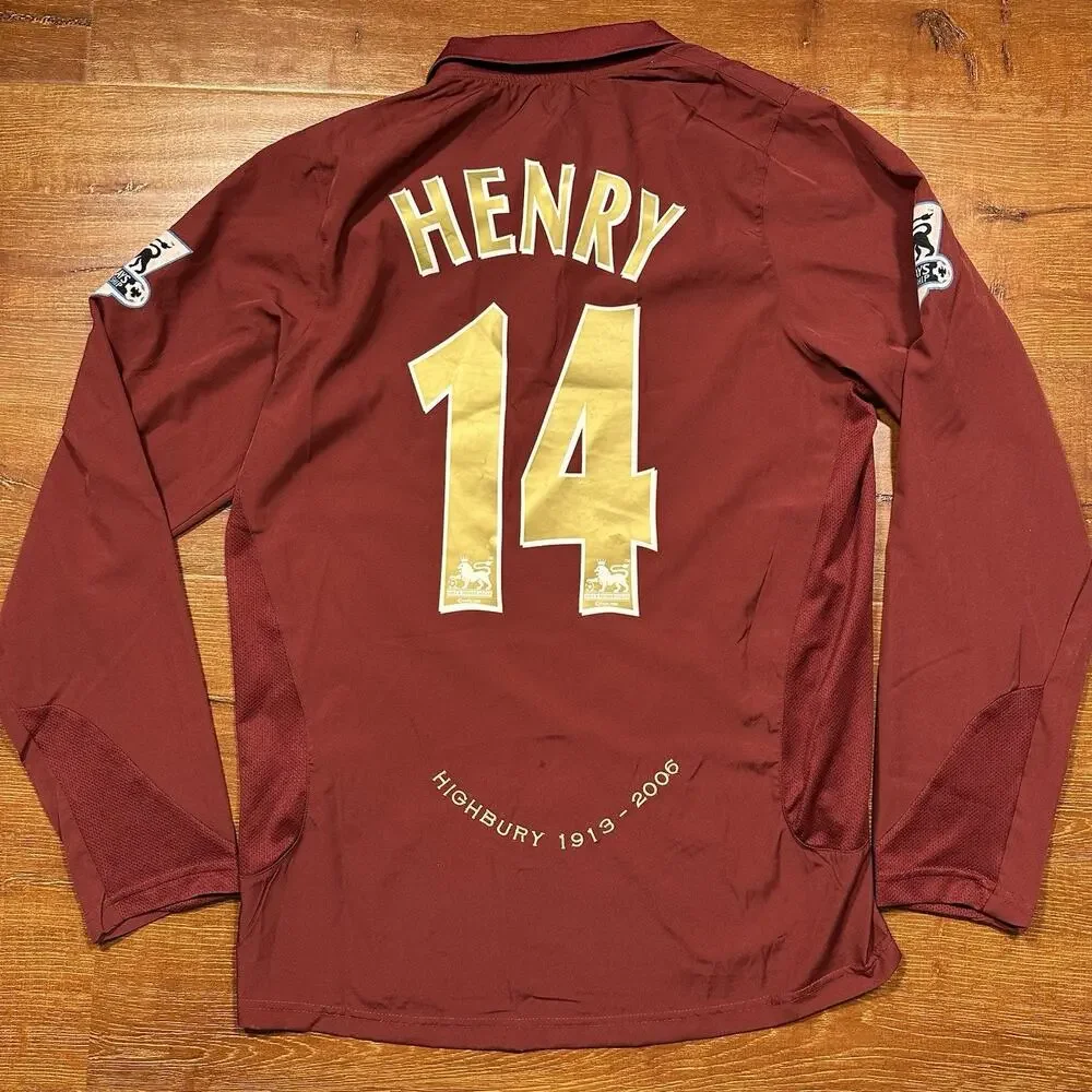 Nike Arsenal Soccer Jersey Mens L Burgundy Long Sleeve Henry #14 Highbury 2006